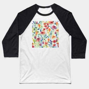Watercolor painted wildflower meadow repeat Baseball T-Shirt